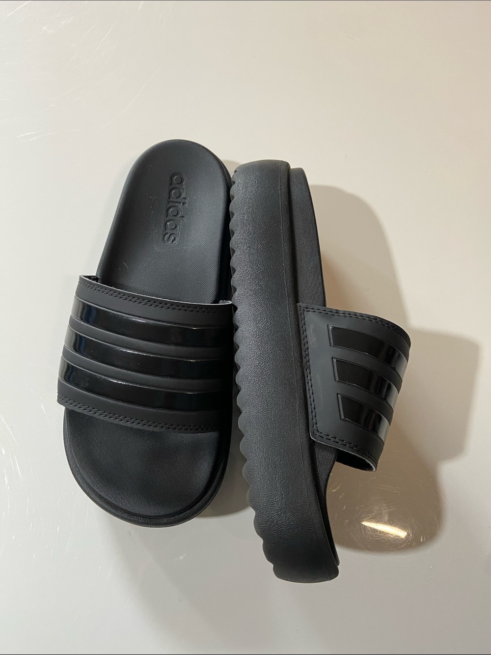 Adidas Adilette Platform Slides in Core Black. - Picture 3 of 8